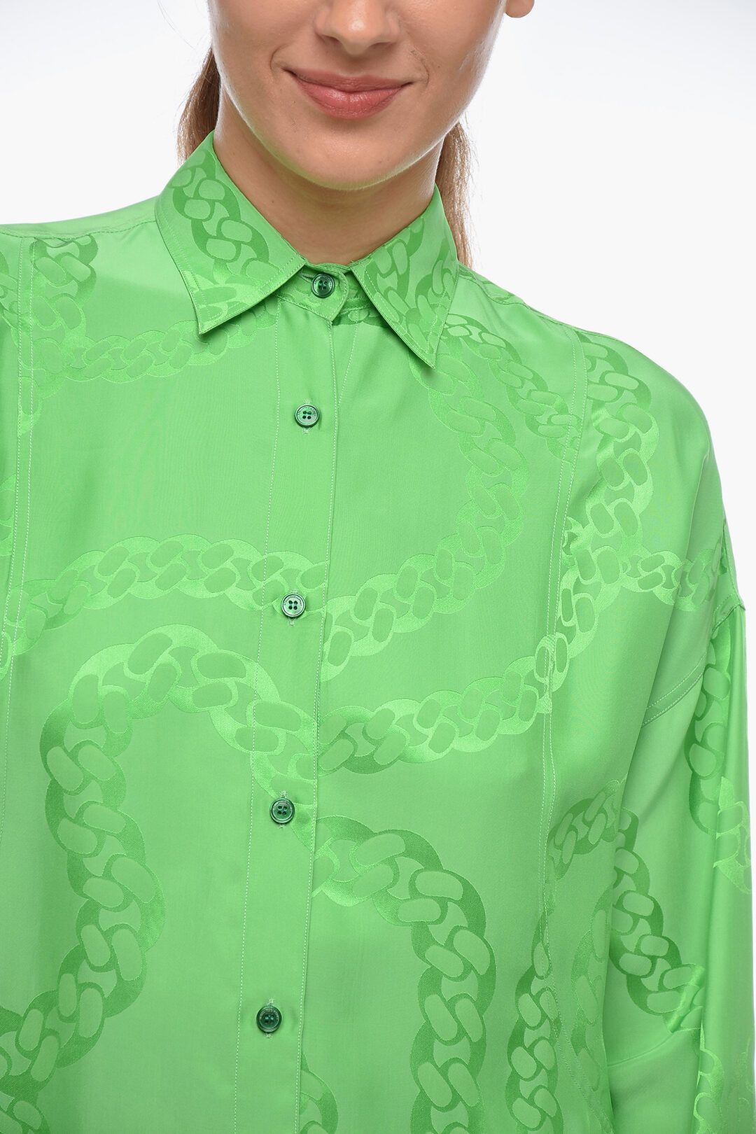 Stella McCartney og1mm0824 Satin Shirt With Standard Collar in Green Size S / US 4 / IT 40 - 3 Thumbnail