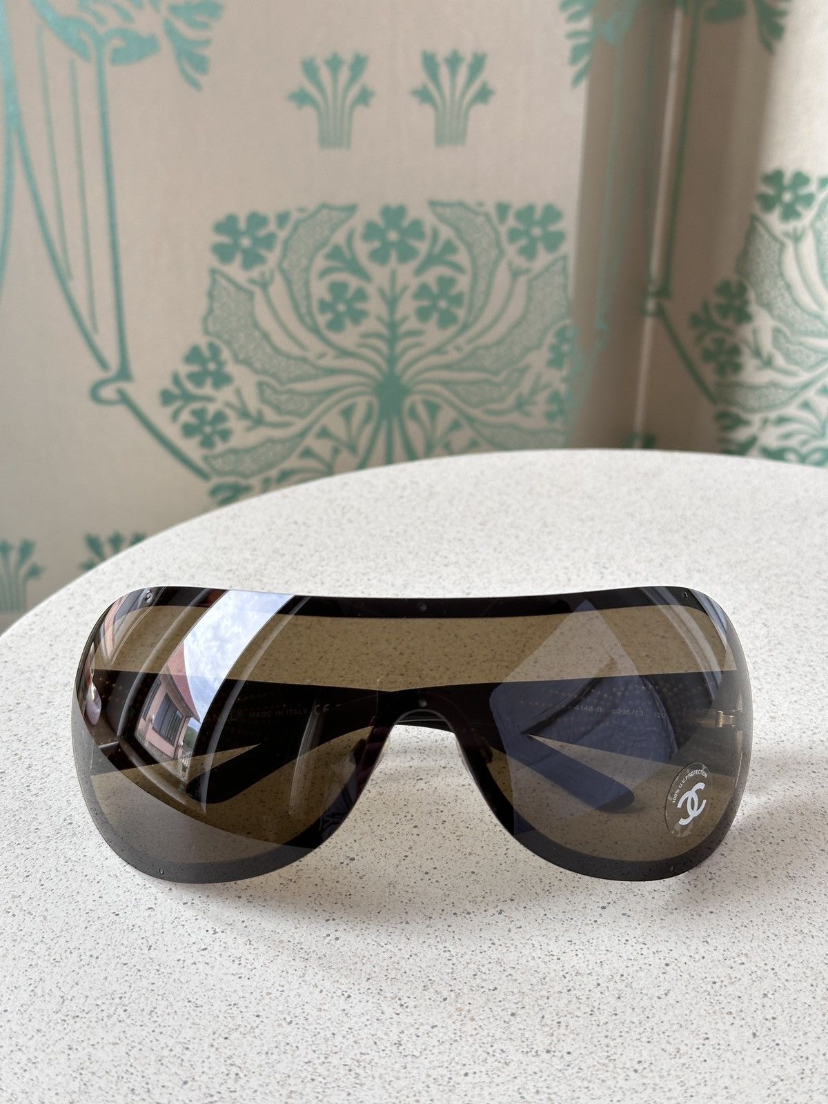 Chanel CHANEL Shield Mask Rhinestones CC Logo Sunglasses 4148-B Y2K Size ONE SIZE - 10 Thumbnail