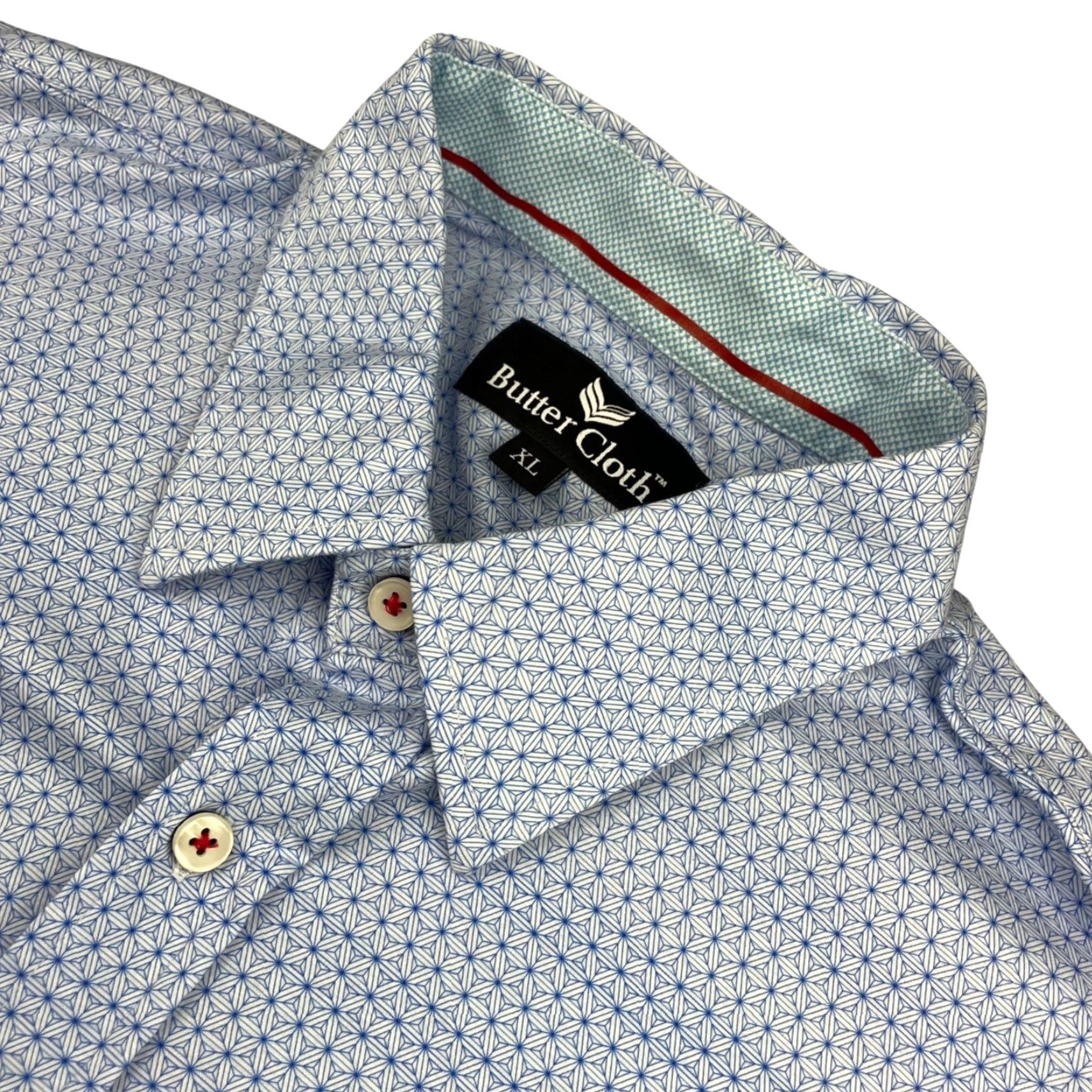 Buttero Butter Cloth Men's Button Shirt XL Blue Floral 100% Cotton Long Sleeve Collared Shirt Size US XL / EU 56 / 4 - 2 Thumbnail