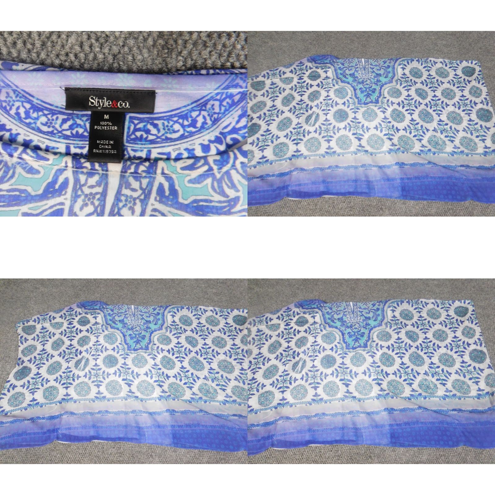 Vintage Style&Co Womens Blouse Cap Sleeve Medium Blue Crew Neck Pullover Ruffle Casual Regular Classic Polyester Rayon Vintage No Blouse Size M / US 6-8 / IT 42-44 - 8 Thumbnail