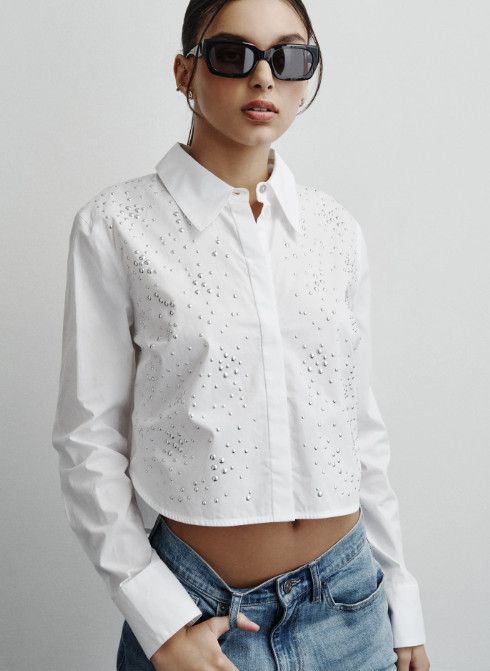 DKNY DKNY Jeans Dome Poplin Studs Top White ( XL ) Size XL / US 12-14 / IT 48-50 - 1 Thumbnail