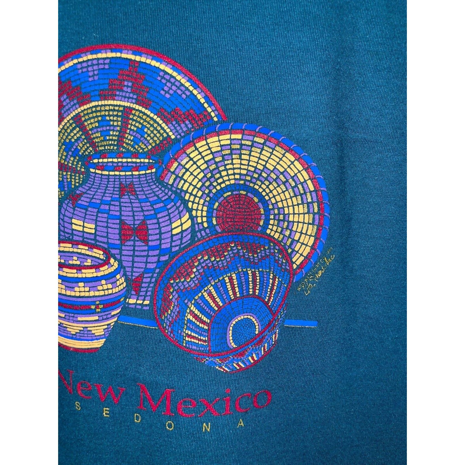 Jerzees Vintage New Mexico Shirt Sedona Art Green Tee VTG 90s Large Size US L / EU 52-54 / 3 - 4 Thumbnail