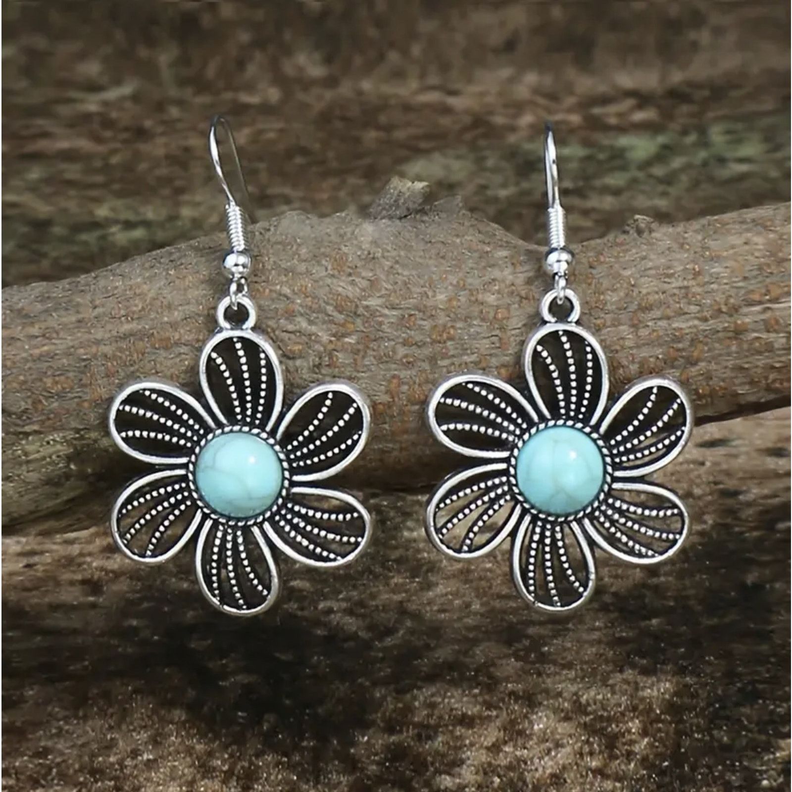 Other Tribal Boho Turquoise Flower Necklace & Earring Set Size ONE SIZE - 5 Thumbnail