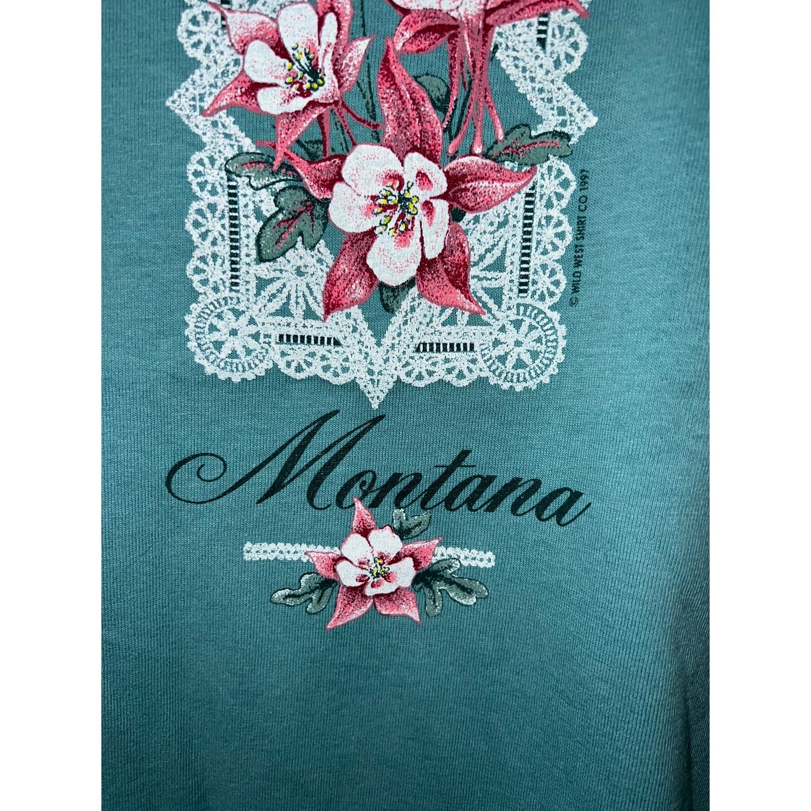 Vintage Women's Montana Floral Flower Green Top Shirt Women L Large Size L / US 10 / IT 46 - 4 Thumbnail