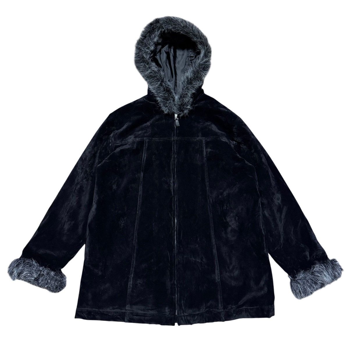 Japanese Brand Sugared Japan Black Velvet Faux Fur Hooded Jacket Size US M / EU 48-50 / 2 - 1 Thumbnail
