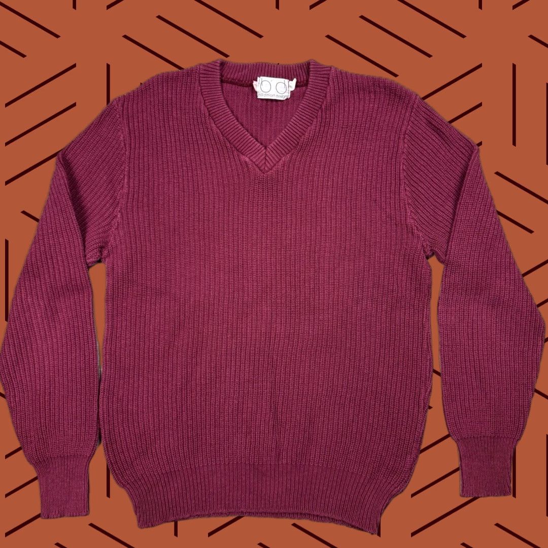 Vintage VINTAGE Bill Ditfort 80s 90s Knit Sweater Mens Medium Maroon V-Neck Pullover Classic Size US M / EU 48-50 / 2 - 1 Thumbnail