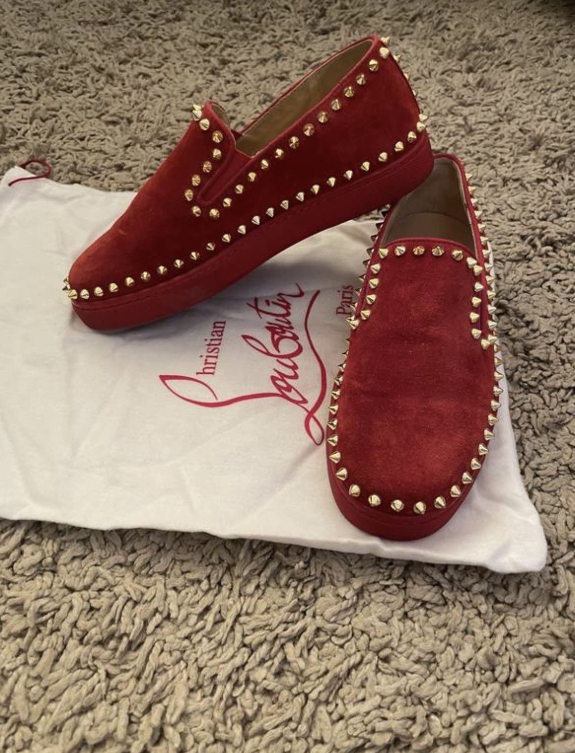 Christian Louboutin Christian Louboutin Red Suede Pik Boat Slip On Sneakers Size US 6 / IT 36 - 1 Thumbnail