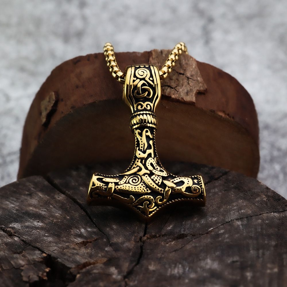 Jewelry Nordic Viking Pirates Thor's Hammer Dominant Carved Necklace Size ONE SIZE - 2 Thumbnail