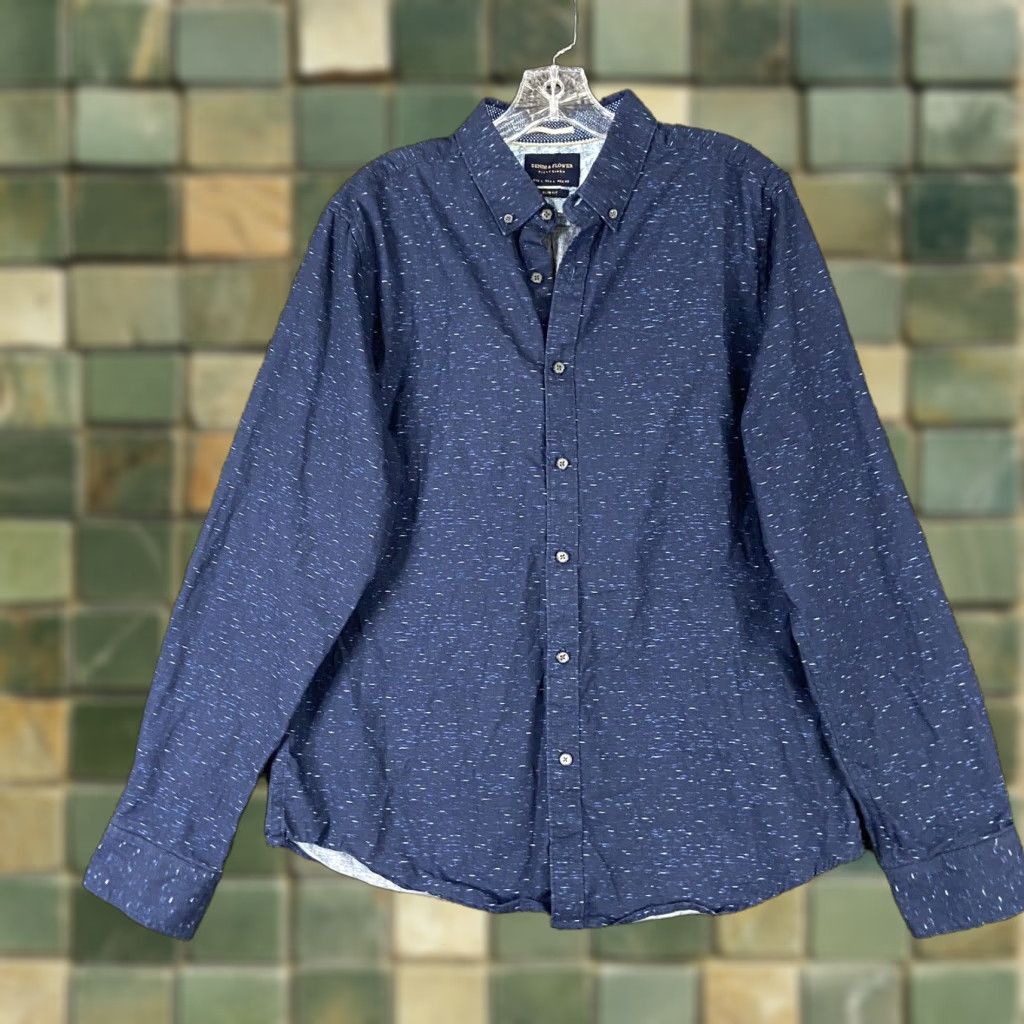 Denime DENIM & FLOWER Shirt Men L Blue Heather Long Sleeve Button-Up Den​im Floral Theme Mens Large Blue Heather Button-Up Shirt Size US L / EU 52-54 / 3 - 1 Thumbnail