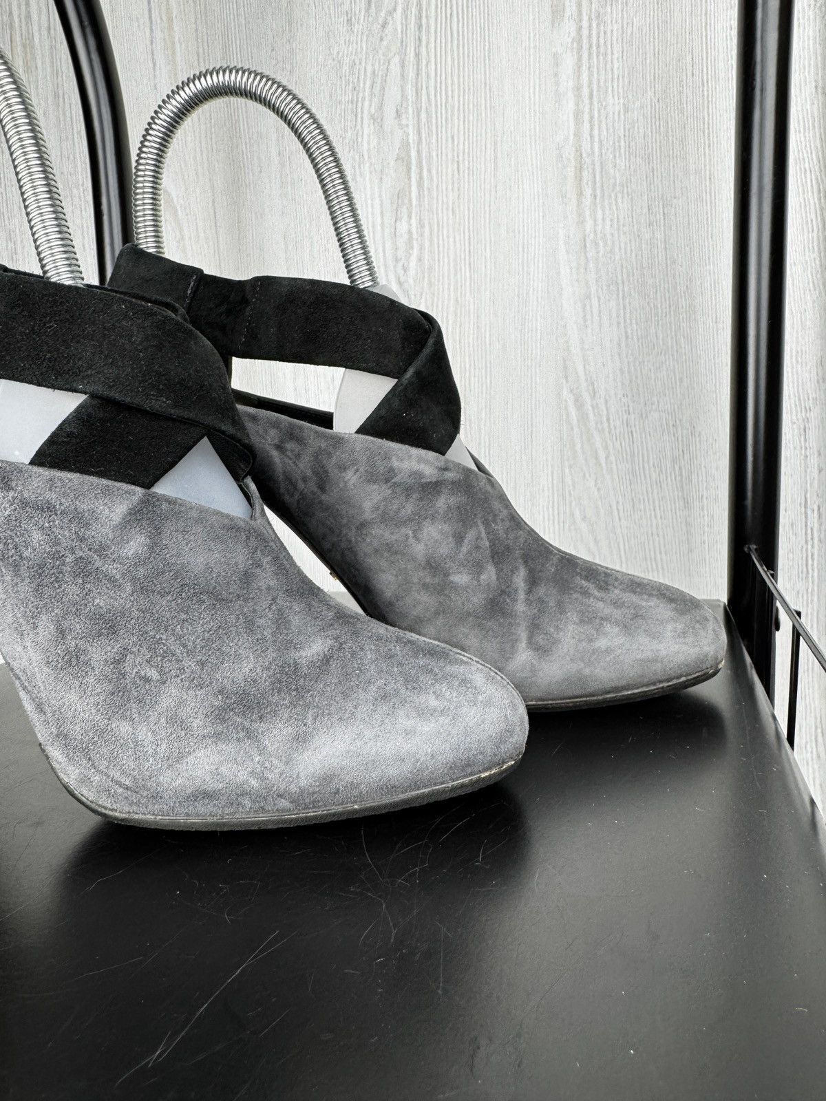 Prada Prada Gray Black Suede Ankle Cone Heels Size 36.5 EU 6.5 US Size US 6.5 / IT 36.5 - 4 Thumbnail