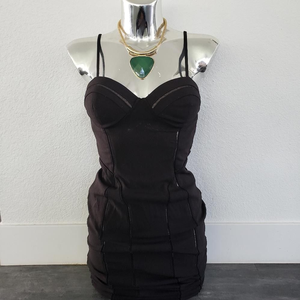 Designer Black Bustier Entry Mesh Detailed Midi Size M / US 6-8 / IT 42-44 - 1 Thumbnail