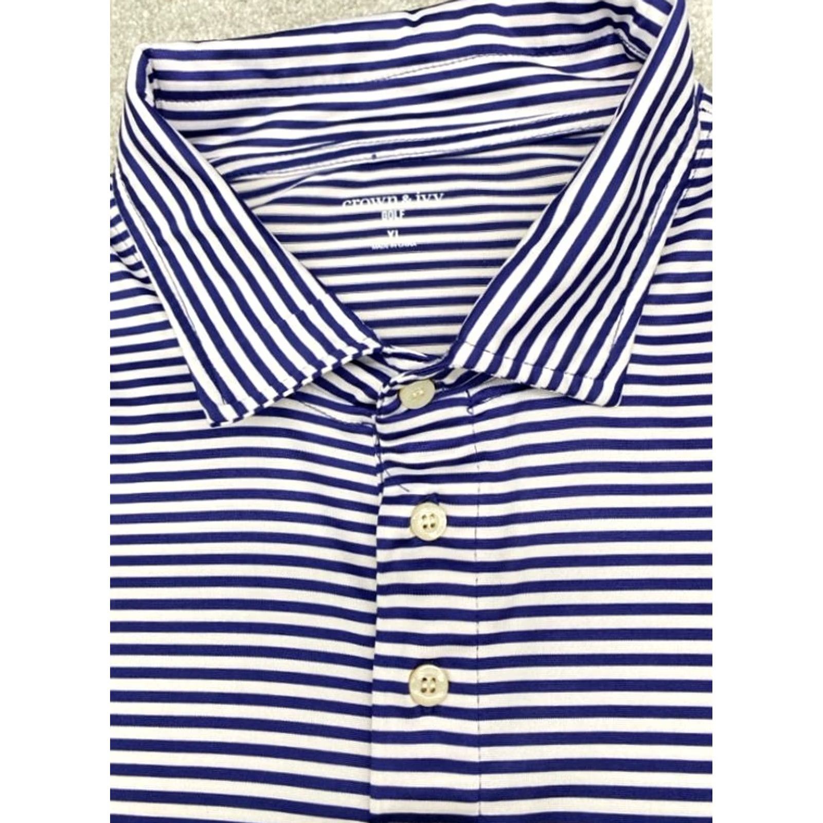 Vintage Crown & Ivy Polo Shirt Men's XL Blue Striped Casual Golf Polo Shirt XL Mens Size US XL / EU 56 / 4 - 2 Thumbnail