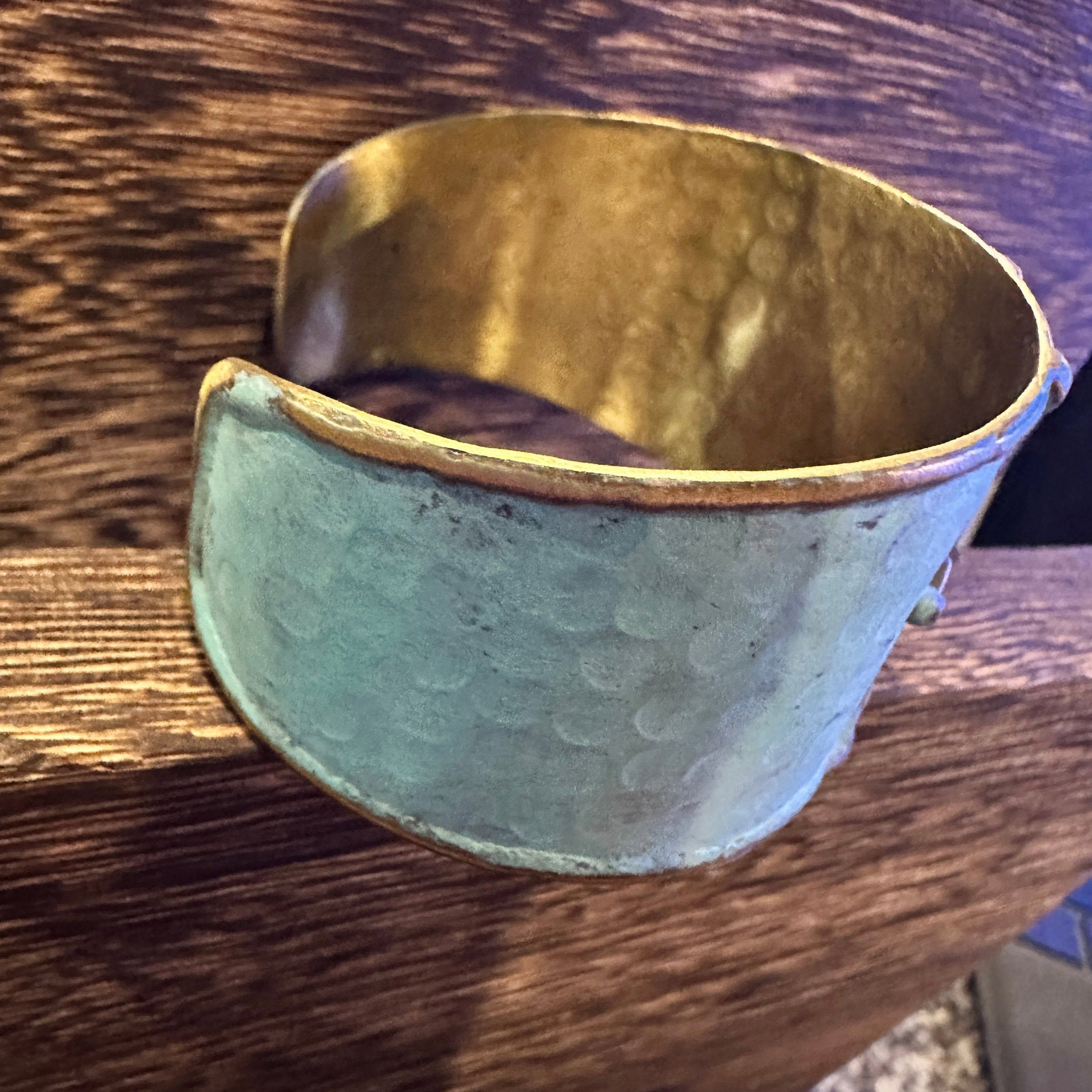 Other Artisan Aqua Patina Brass Cuff Bracelet, 2in Wide, Adjustabl Size ONE SIZE - 7 Thumbnail