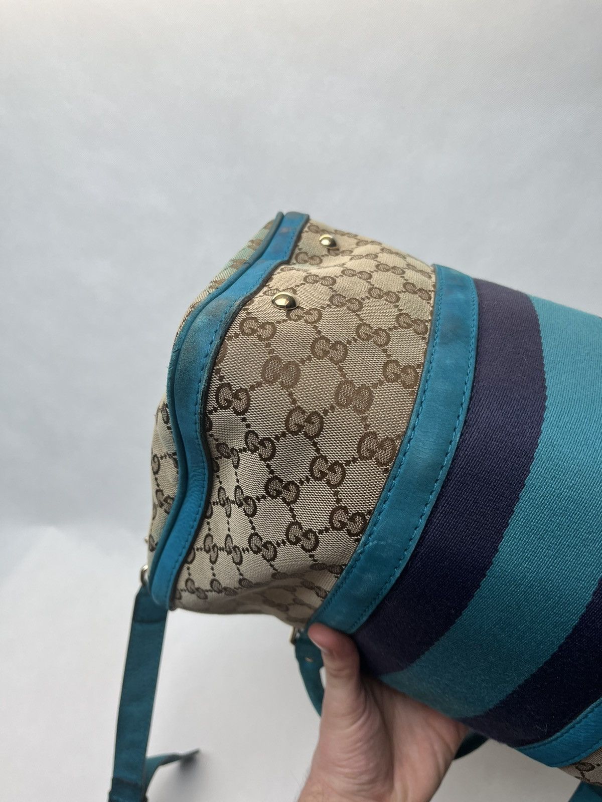 Gucci Vintage Gucci Web Boston GG canvas stripe shoulder handbag Size ONE SIZE - 16 Thumbnail