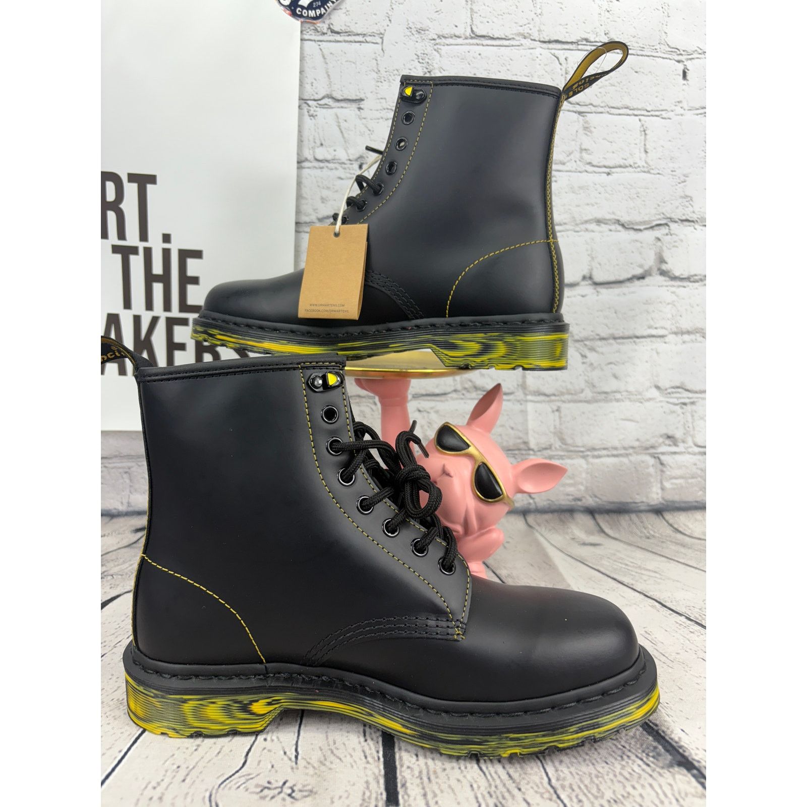 Dr. Martens Dr Martens 1460 Combat Boots Womens Size 9 Black Yellow Size US 9 / IT 39 - 6 Thumbnail