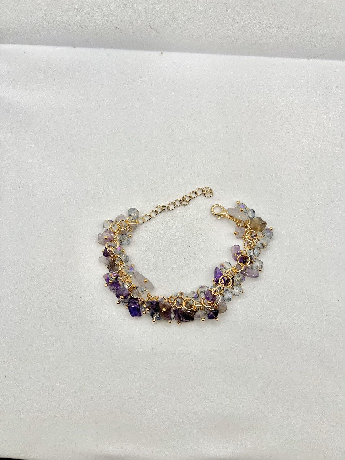 Handmade Amethyst and Crystal Beads Gold Chain Bracelet Size ONE SIZE - 1 Thumbnail