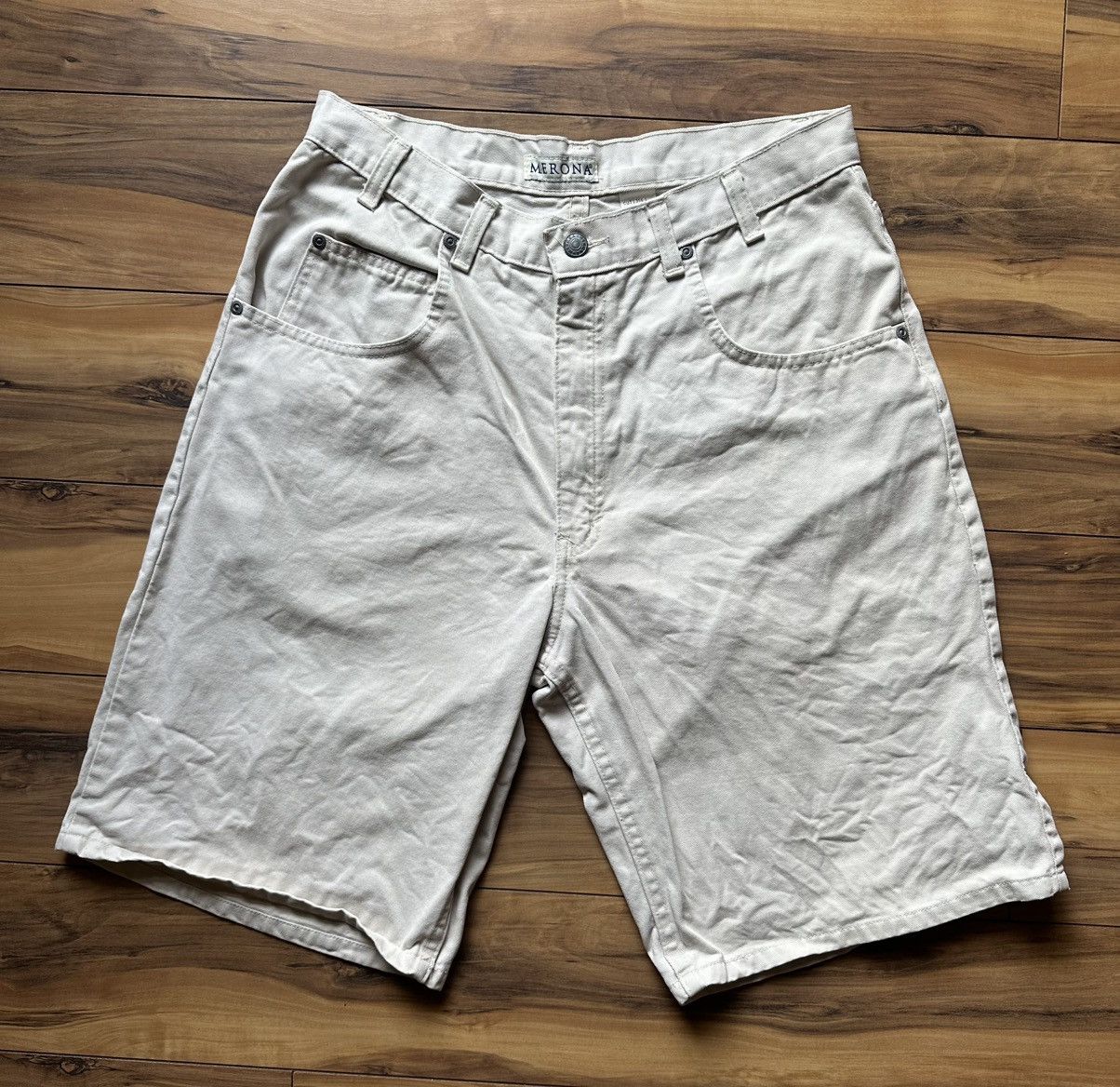 Other Merona Men's White/Tan Jean Shorts Size US 33 - 1 Thumbnail