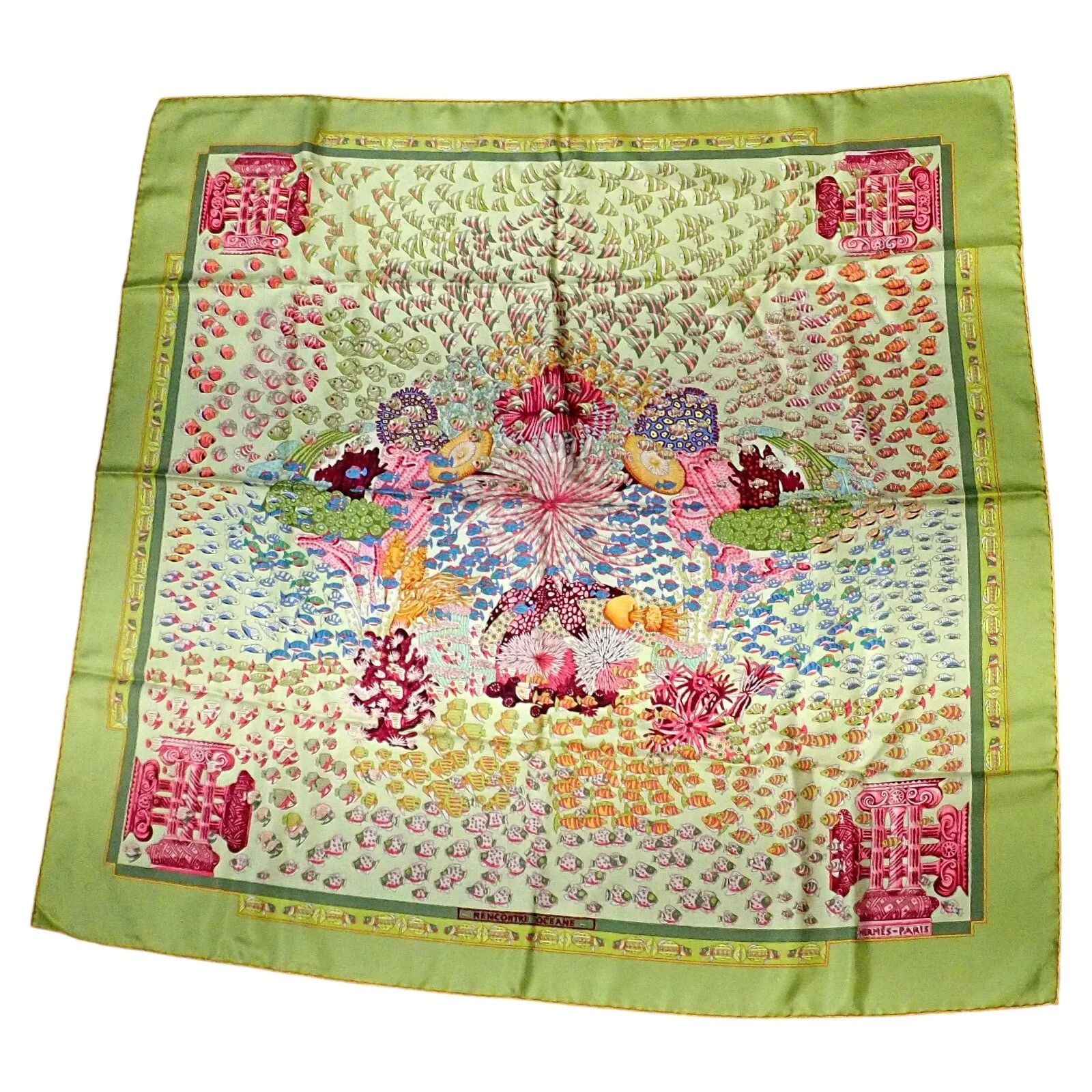 Hermes Hermes Key Lime Rencontre Oceane Vintage 90cm Silk Scarf Size ONE SIZE - 1 Thumbnail