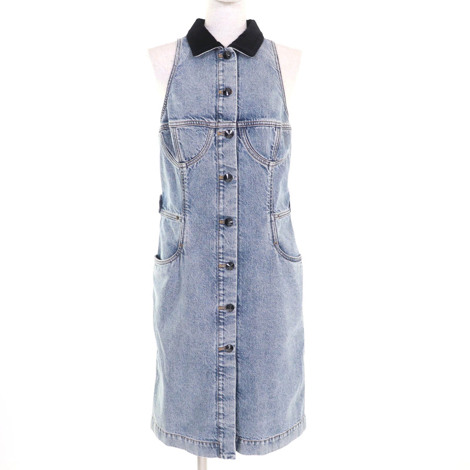 Louis Vuitton Louis Vuitton Louis Vuitton Velvet Accent Denim Cotton Dress Cotton Dresses RW241WJ DUTY FREE for USA Size ONE SIZE - 1 Thumbnail