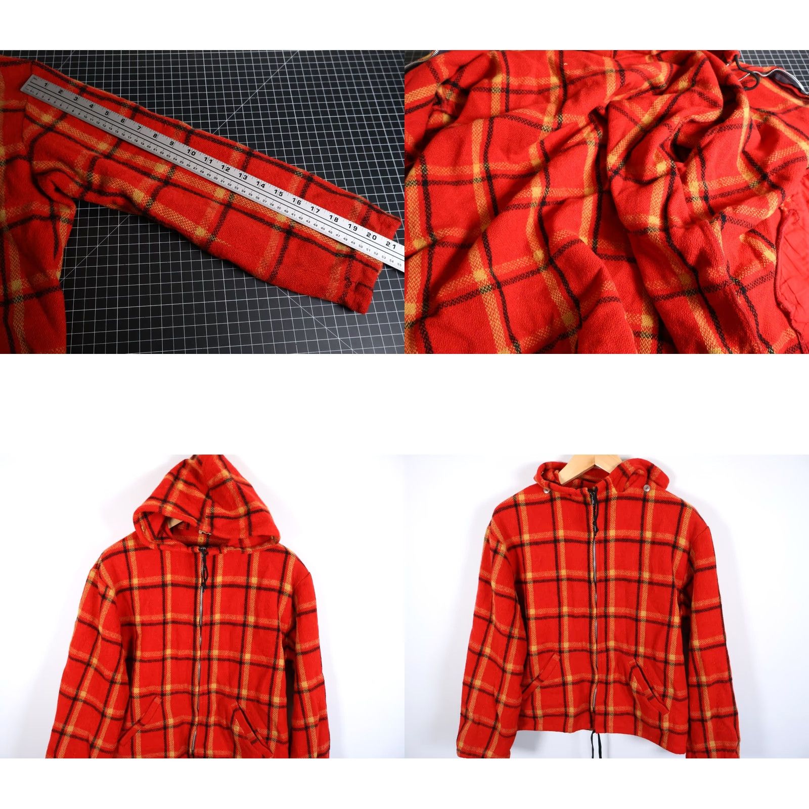 Vintage VINTAGE Wool Zip Liner Jacket M Red Yellow Plaid Hooded Clix Bomber Jacket Men Medium Size US M / EU 48-50 / 2 - 8 Thumbnail
