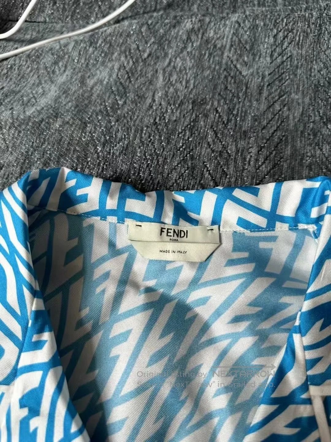 Fendi FENDI Blue All-Over Print Silk Short Sleeve Shirt| Size XS / US 0-2 / IT 36-38 - 3 Thumbnail