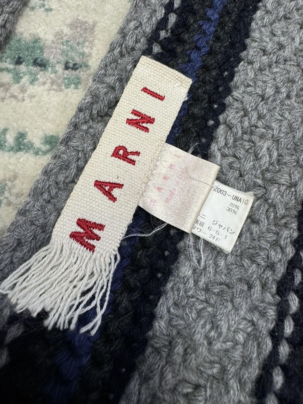 MARNI STRIPED PATTERN WOOL CASHMERE LONG SCARF MUFFLER