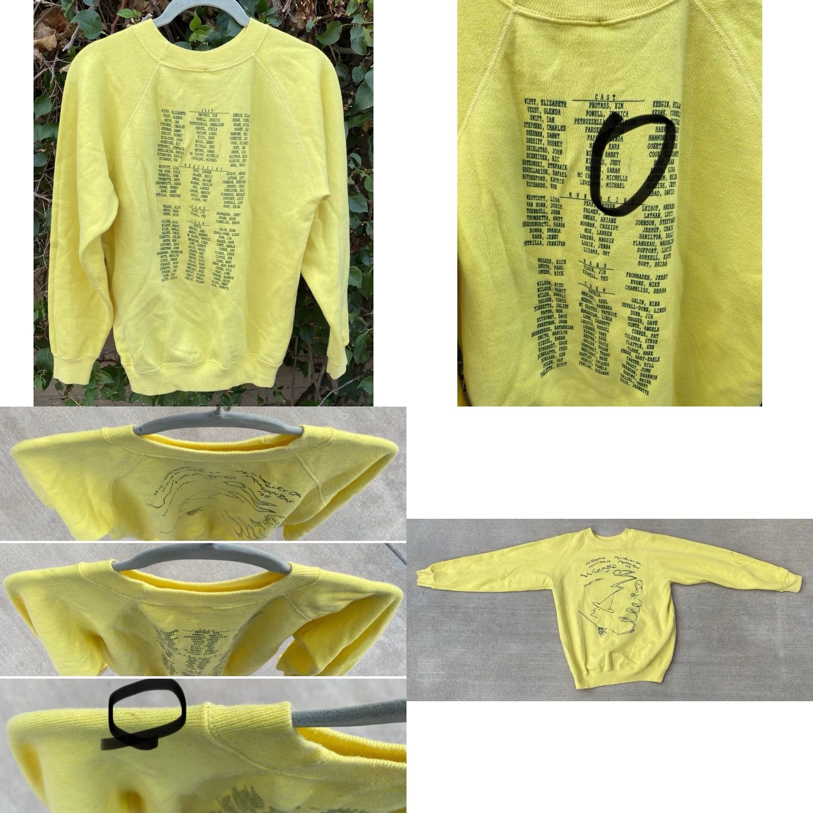 Hanes VINTAGE Wizard Of Oz Cast + Crew Mt Tamalpais 1991 Sweatshirt Hanes Yellow M Mens Pullover Graphic Print 90s Movie Dorothy raglan Sweatshirt Size US M / EU 48-50 / 2 - 9 Thumbnail