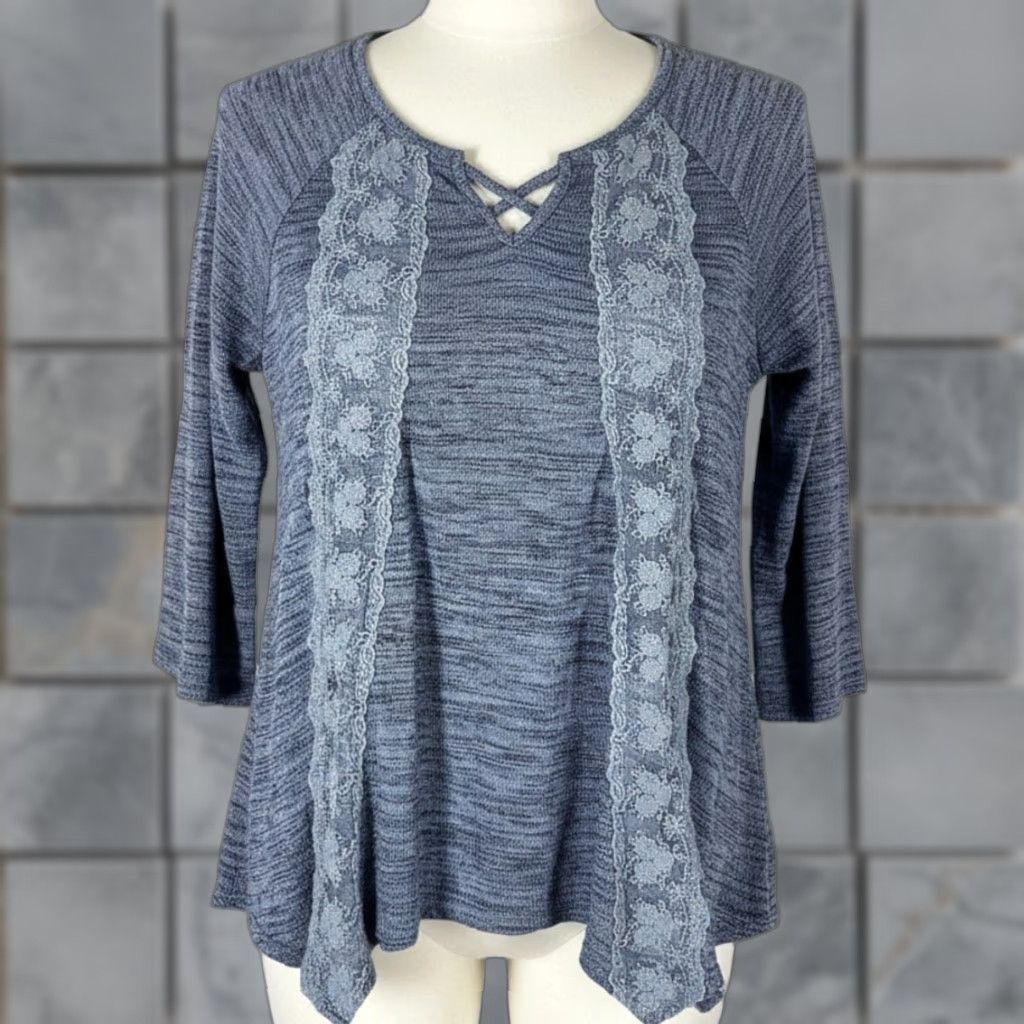 Vintage Unity Blue Bohemian Tunic Sweater XL Long Sleeve V-Neck Women Size XL / US 12-14 / IT 48-50 - 1 Thumbnail