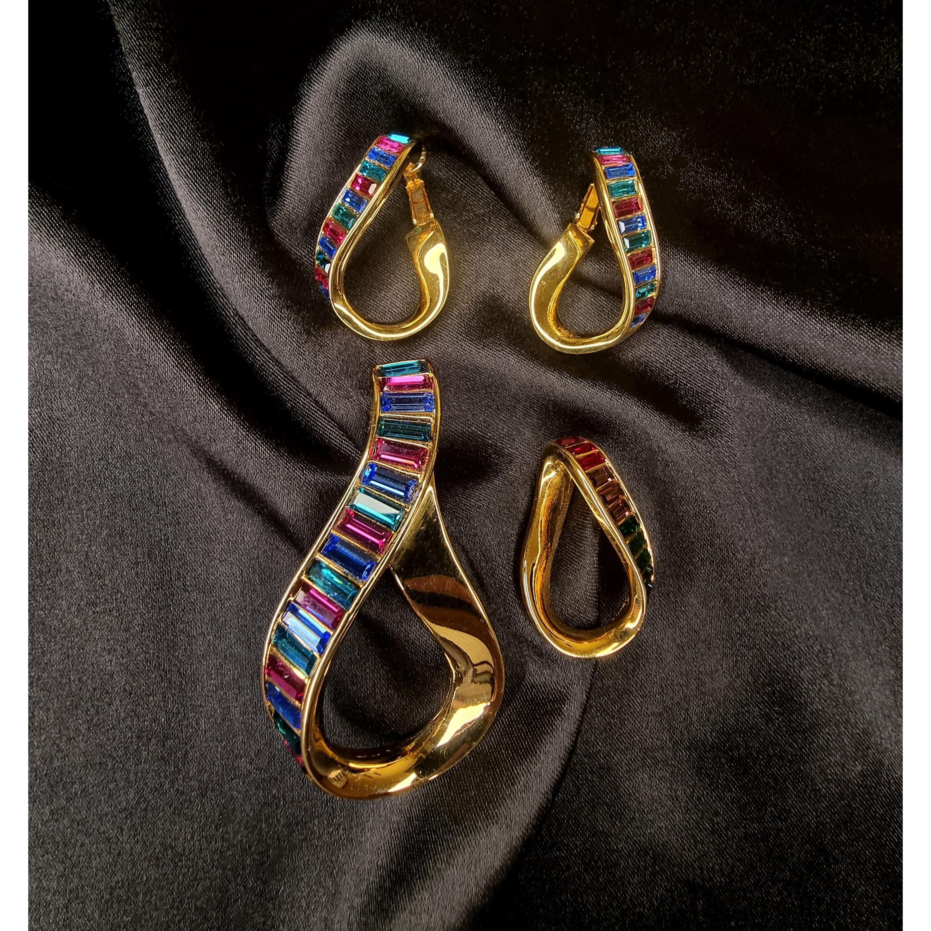 Swarovski SWAROVSKI 90's Gold Crystal Vintage Brooch Earrings Pendant Size ONE SIZE - 2 Thumbnail