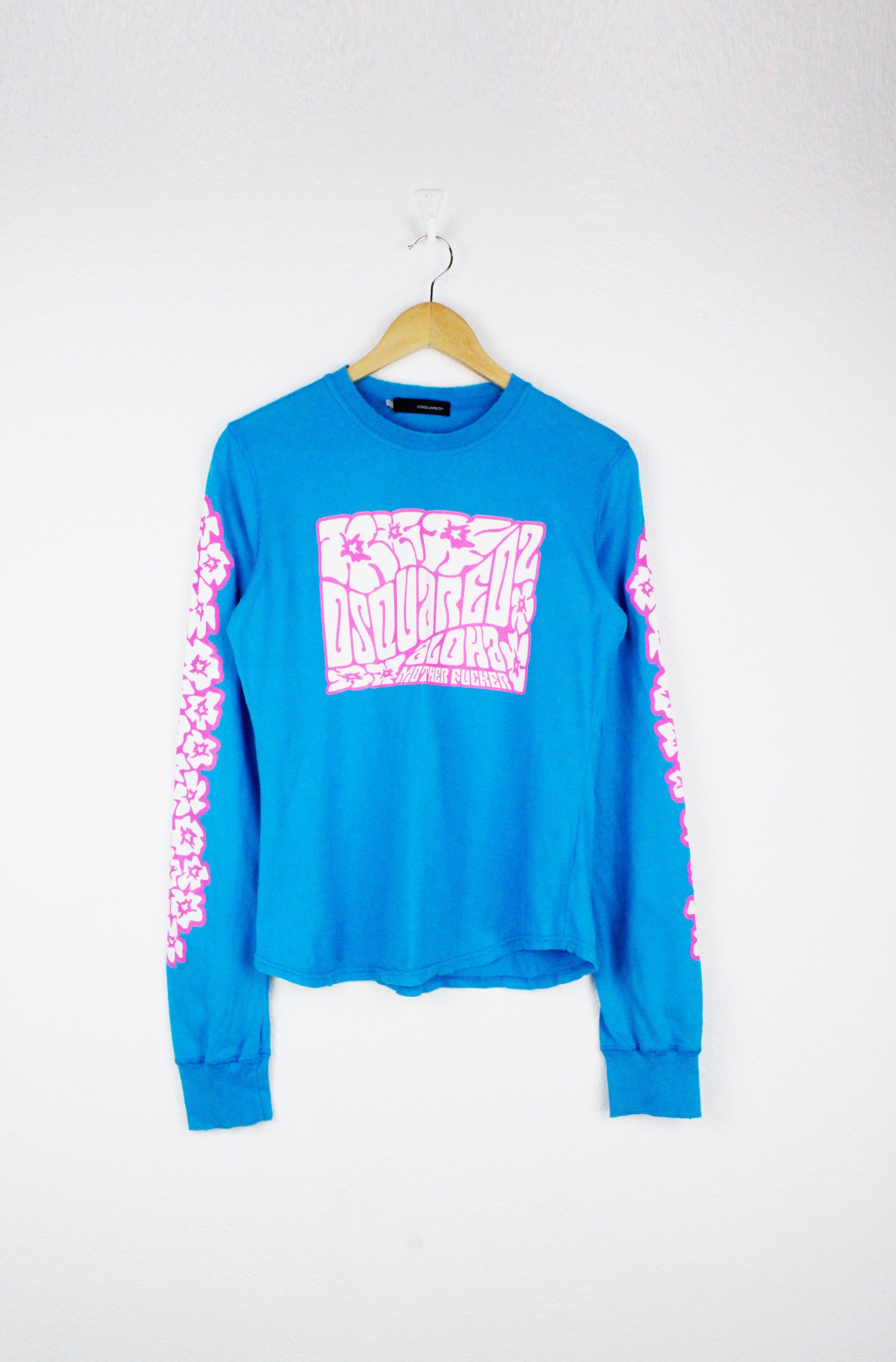 Dsquared2 Dsquared2 Blue Aloha Motherfucker Distressed L/S T-Shirt Size US XS / EU 42 / 0 - 1 Thumbnail