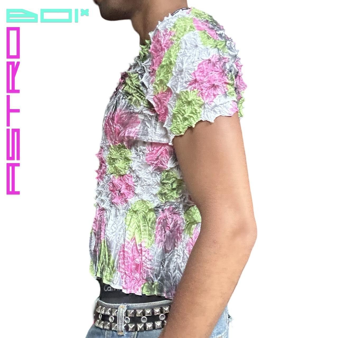 Other ASTROBOI Pink & Green Airbrushed Popcorn Pleated Top Size ONE SIZE - 3 Thumbnail