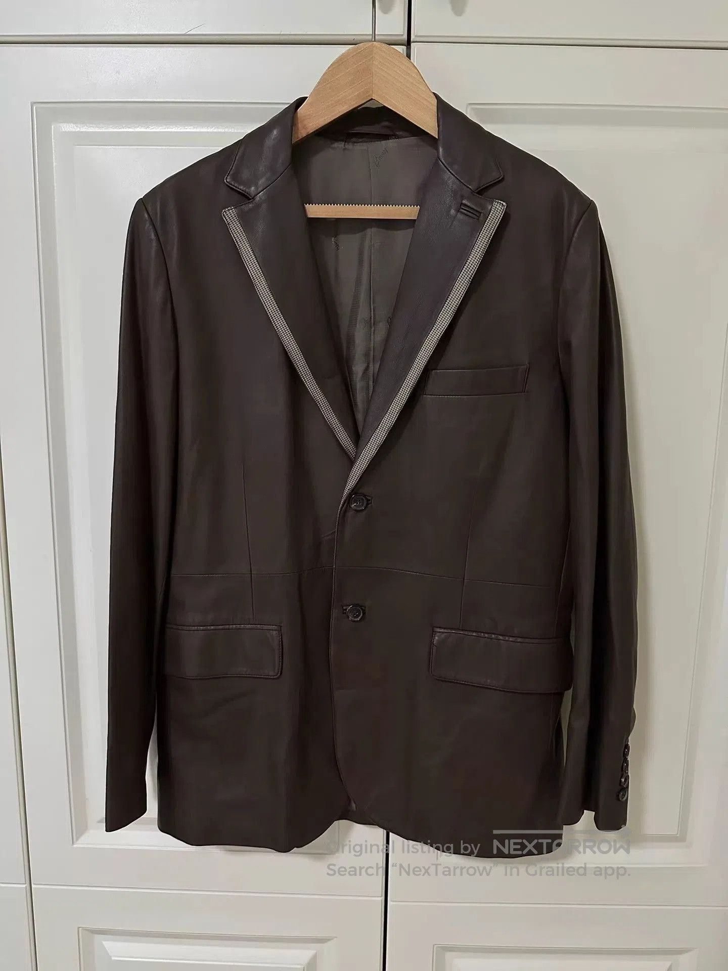 Brioni Brown Leather Blazer Jacket with Contrast Trim. Size US M / EU 48-50 / 2 - 1 Thumbnail