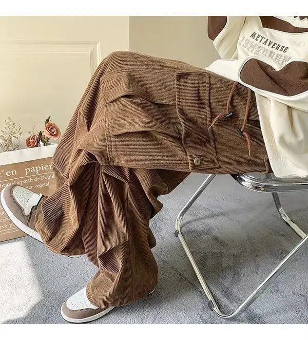 Japanese Brand Fukuoka x Kyoko Brown Cargo Corduroy Pants Size US 31 - 5 Thumbnail