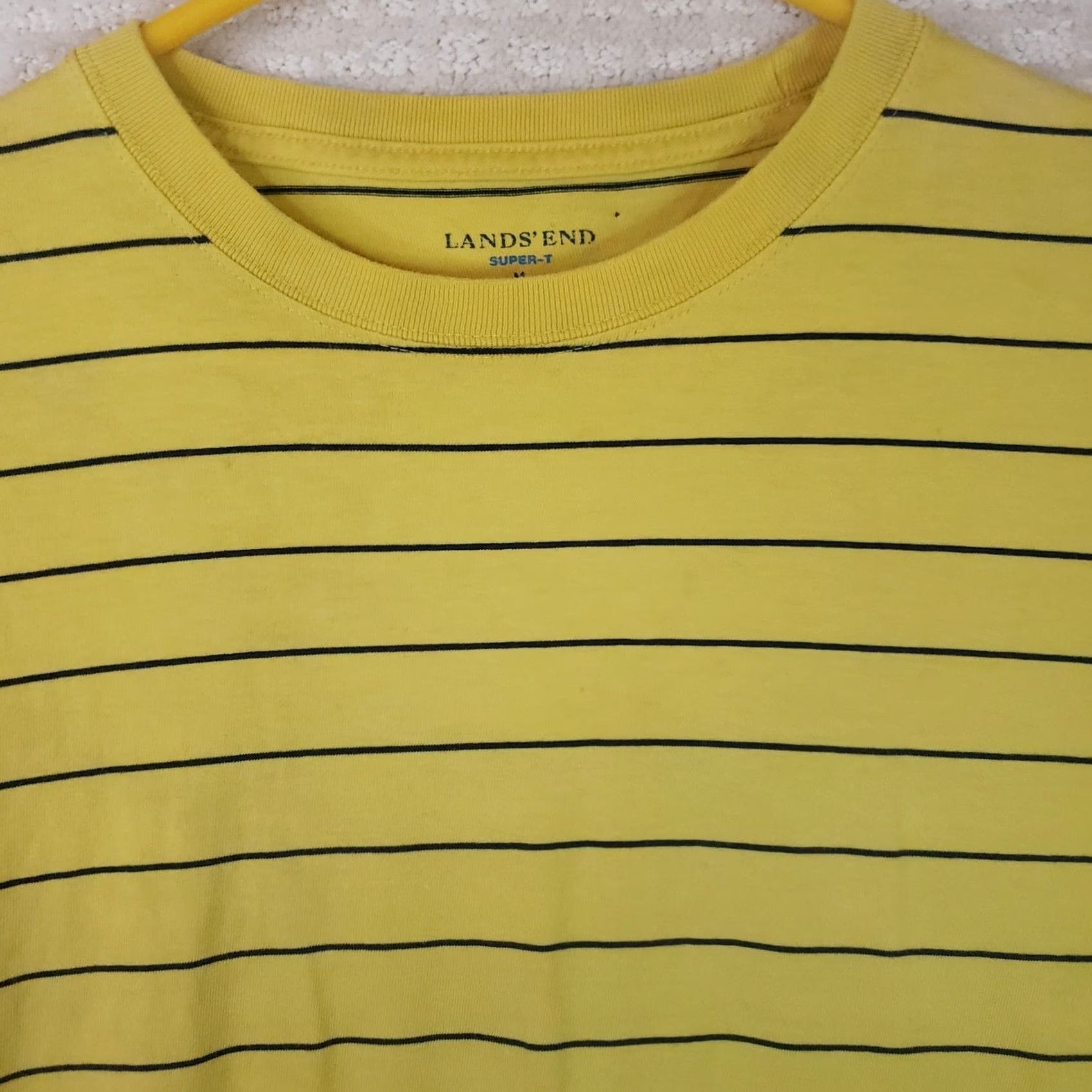 Lands' End Lands' End Super-T Tee Shirt Mens M Yellow Blue Striped Short Sleeve Crew Neck 100% Cotton Jersey Shirt Size US L / EU 52-54 / 3 - 3 Thumbnail