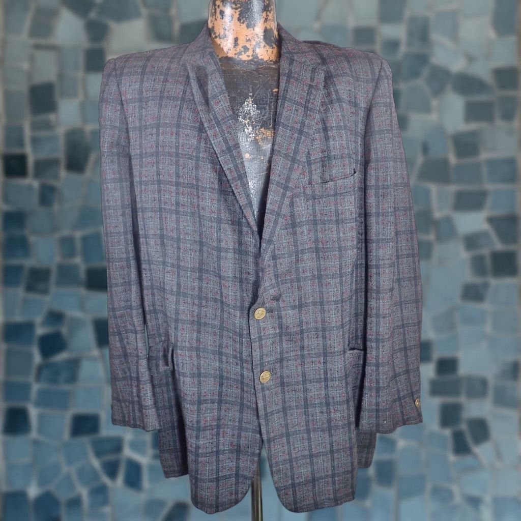 Vintage VINTAGE Berkeley Hall Wool Tweed Blazer Sport Coat 42 Black Plaid Fleck Classic Mens Size 42R - 1 Thumbnail