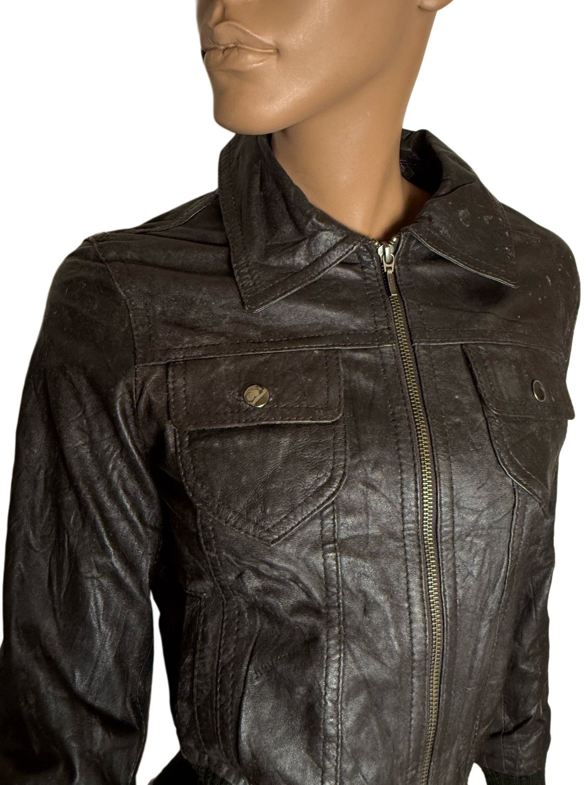 Other Y2K Vintage Leather Bomber Jacket Cropped Fitted 2000s Indie Size S / US 4 / IT 40 - 3 Thumbnail