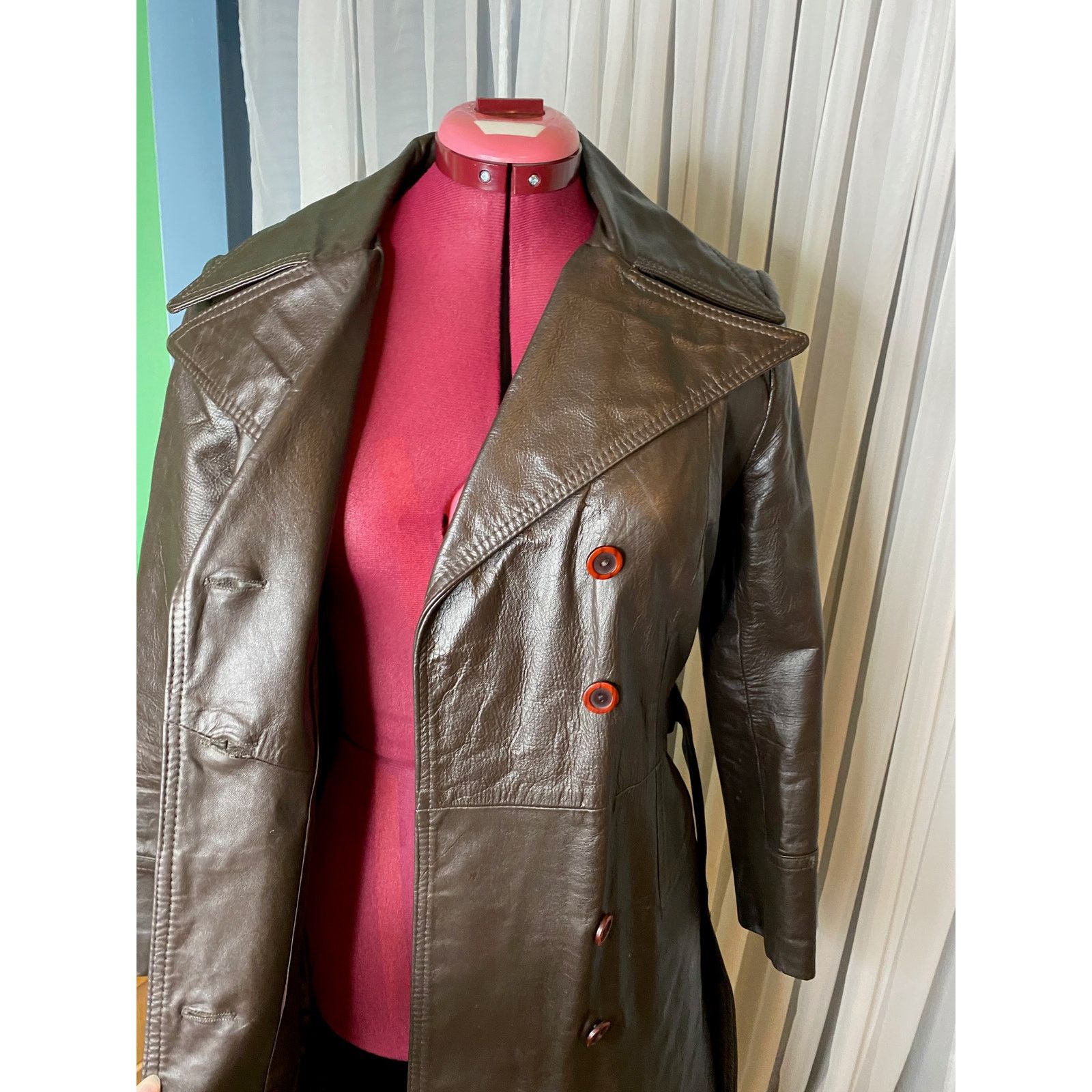 Vintage leather trench coat brown double breasted Vintage 1970s sz 7 Size S / US 4 / IT 40 - 13 Thumbnail