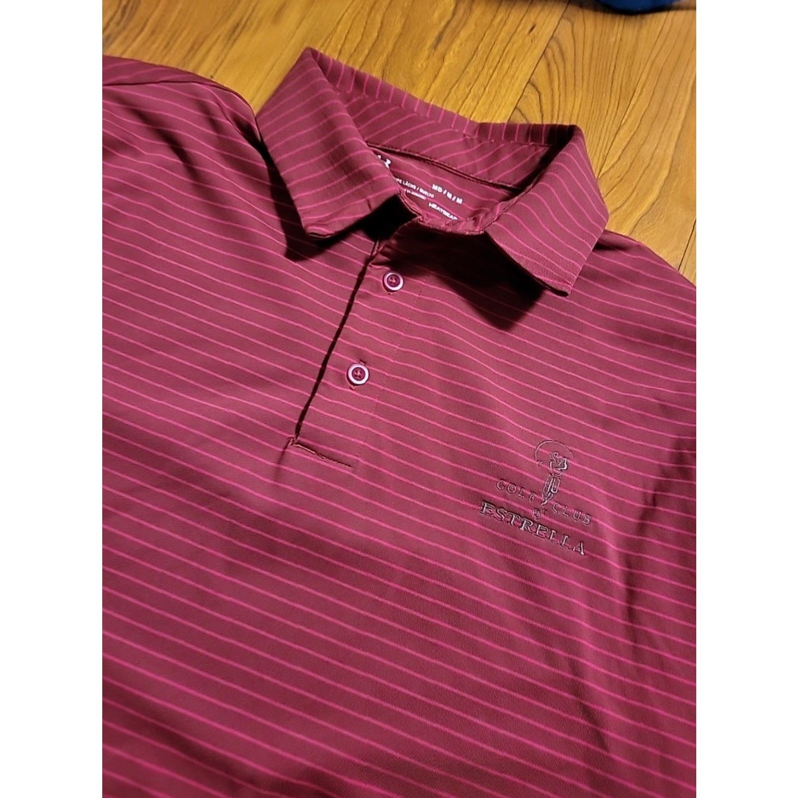 Under Armour Under Armour HeatGear Polo Shirt SS Striped 40" Chest Med Red Logo Embroi Golf Tennis Shirt Mens Size US M / EU 48-50 / 2 - 5 Thumbnail