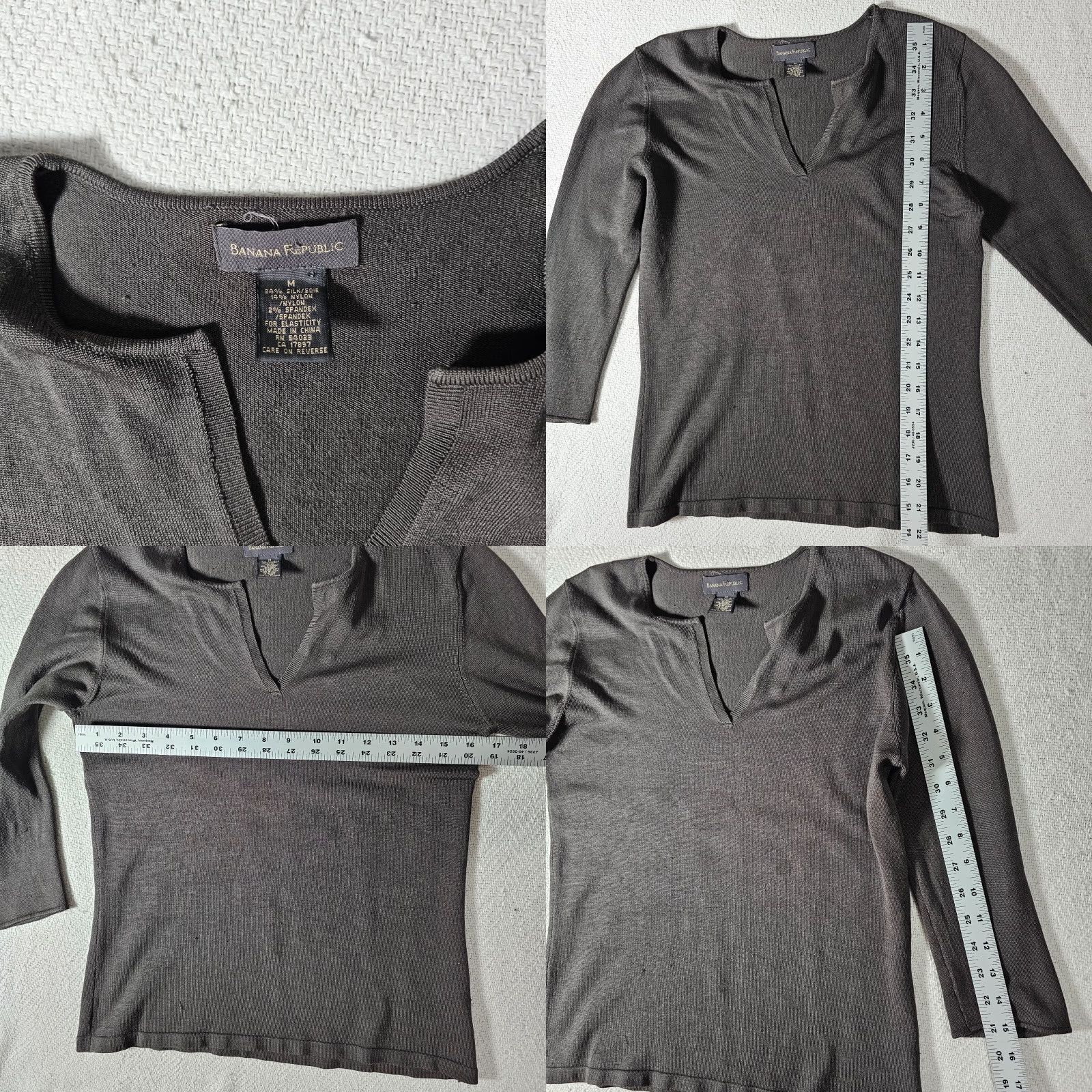 Banana Republic Banana Republic Women's Tunic Blouse Size M 3/4 Sleeve V-Neck Silk Blend Gray Brown Size M / US 6-8 / IT 42-44 - 8 Thumbnail