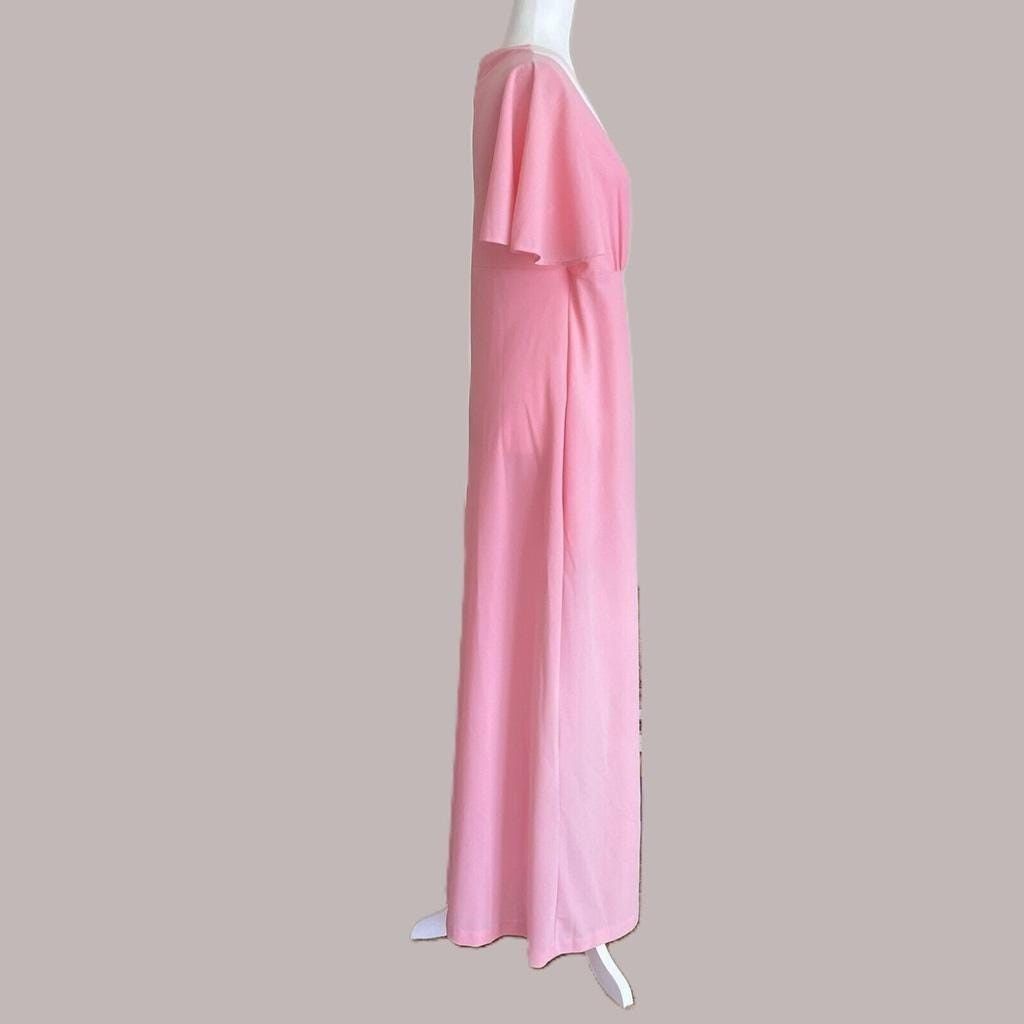 Vintage 60s MCM Pink White Flutter Sleeve Hostess Wrap Dress M Size M / US 6-8 / IT 42-44 - 6 Thumbnail