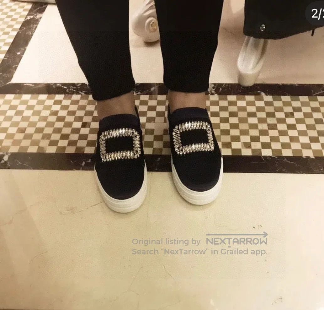 Roger Vivier RV Diamond Buckle Suede Black Flats. Size US 5 / IT 35 - 7 Thumbnail