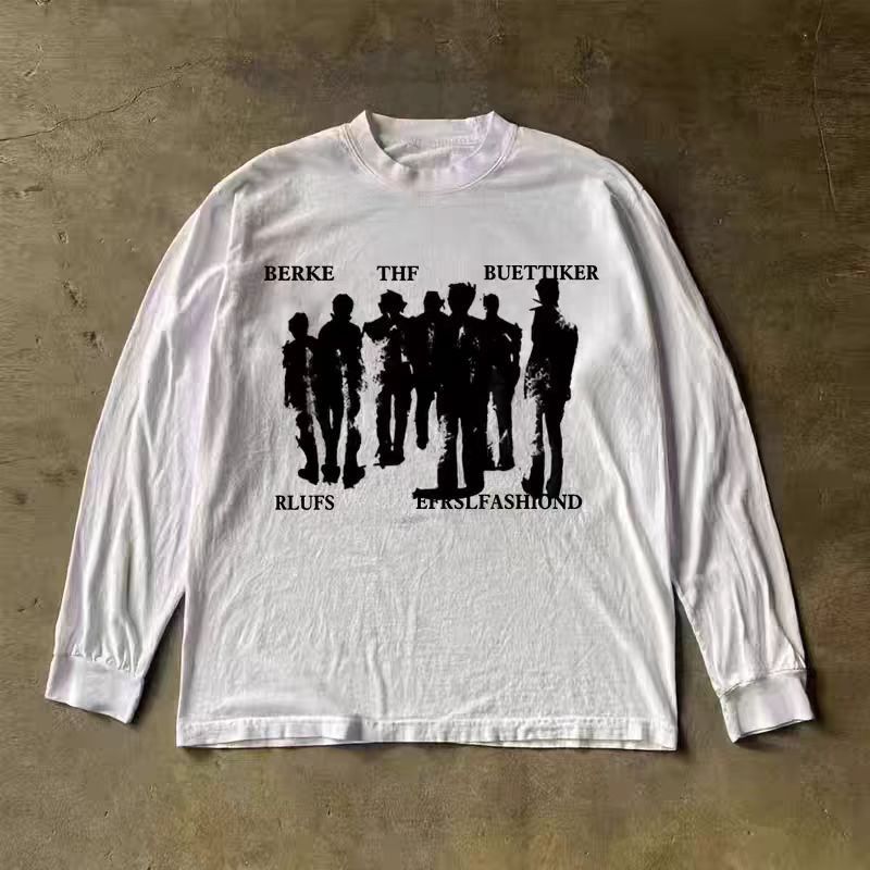 Vintage White Retro Street Hip-Hop Print Long-Sleeve T-Shirt Size US M / EU 48-50 / 2 - 1 Thumbnail