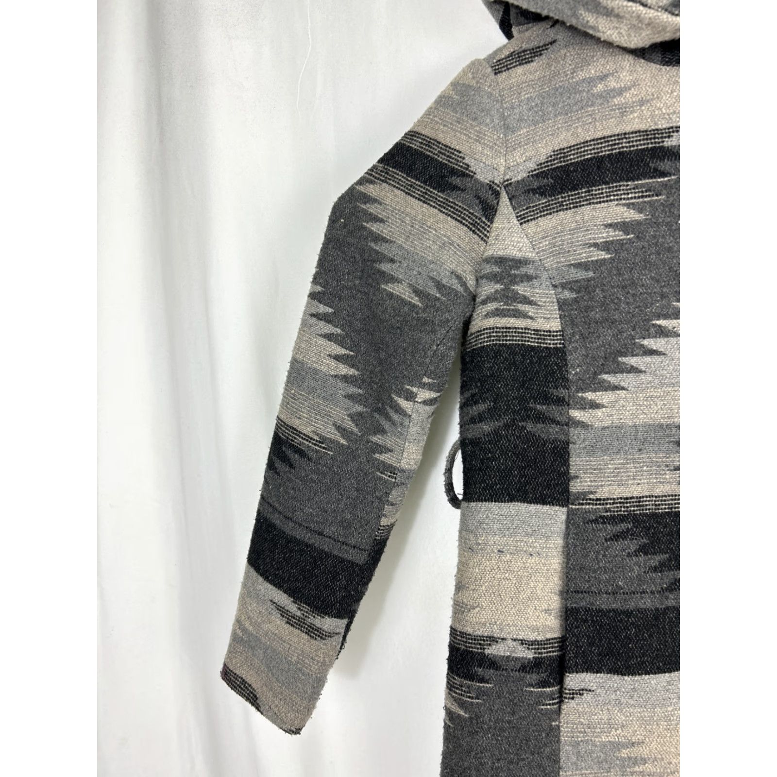 Vintage Coffee Shop Womens Coat Hooded Southwest Gray Wool Blend Polyester Button Up Overcoat M Female Size M / US 6-8 / IT 42-44 - 2 Thumbnail