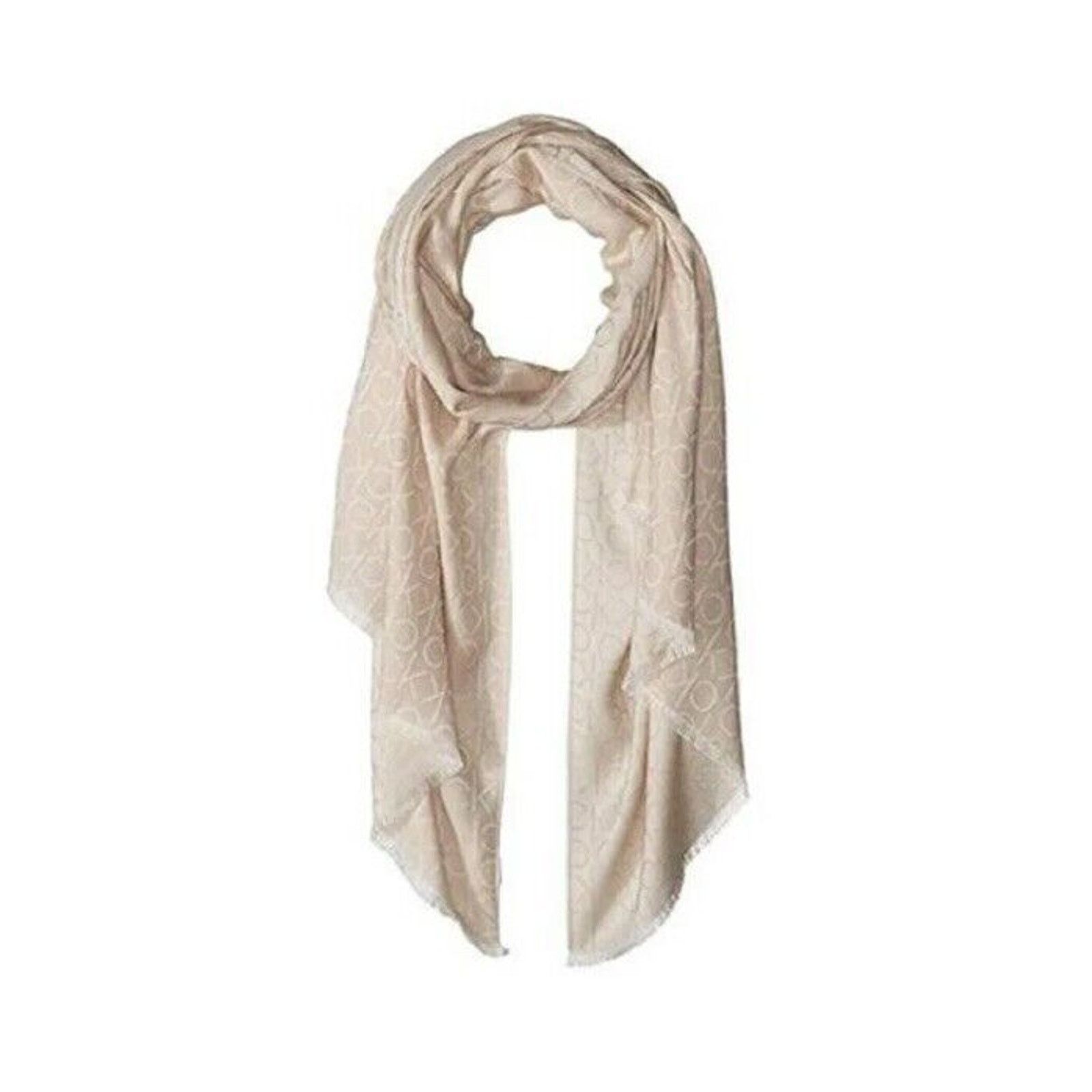 Calvin Klein Calvin Klein CK Logo Monogram Cream Rectangle Scarf 26X70 Size ONE SIZE - 1 Thumbnail