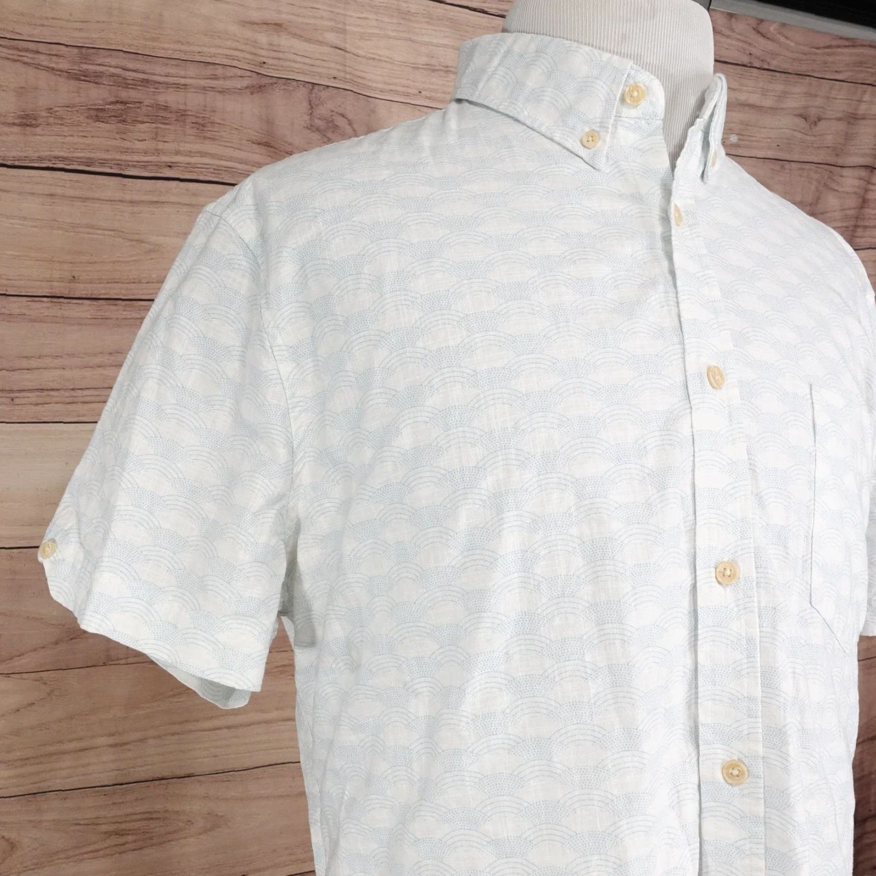 Ben Sherman BEN SHERMAN Shirt Mens XL White Micro Print Short Sleeve Button Down Stretch Cotton Blend Size US XL / EU 56 / 4 - 4 Thumbnail