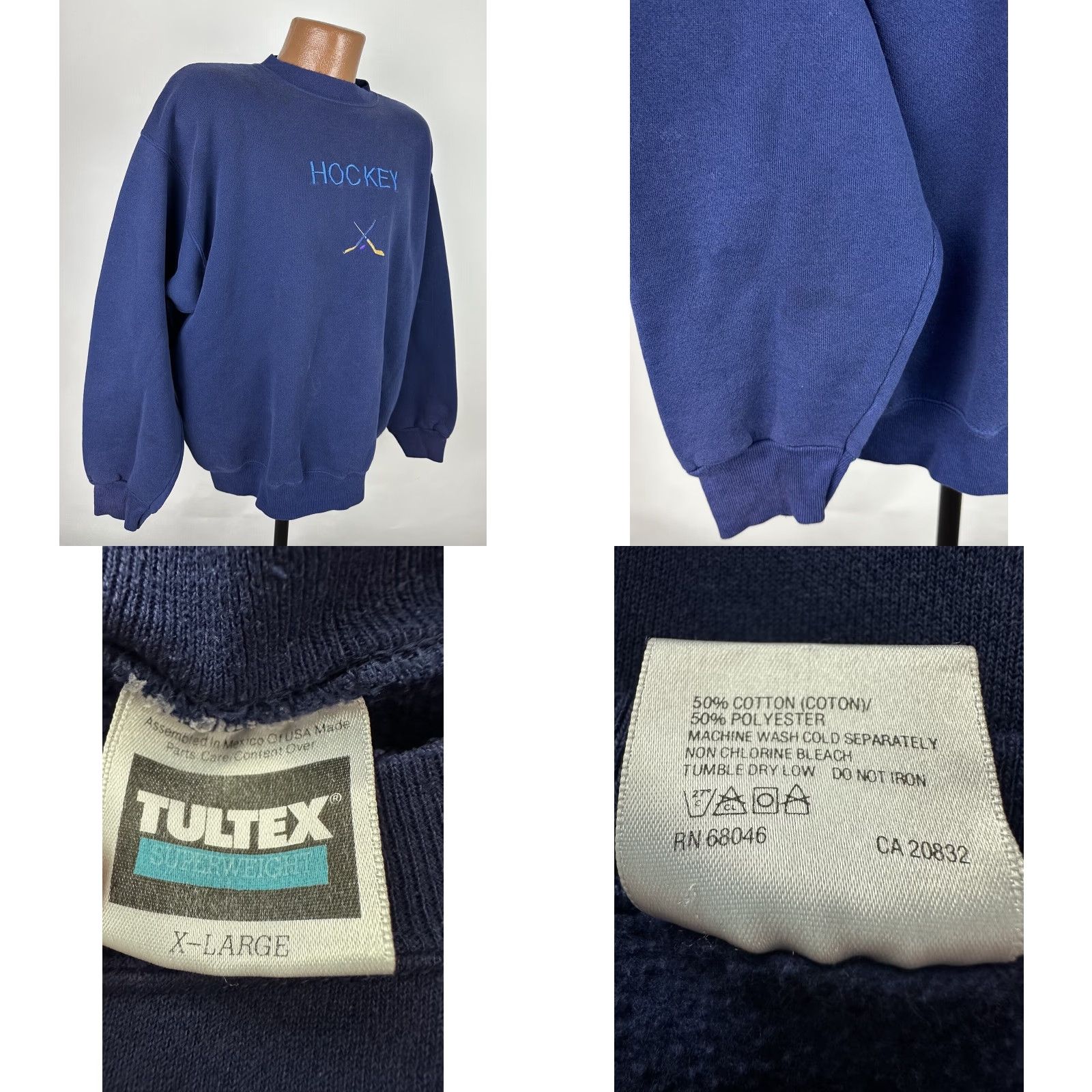 Tultex VINTAGE Tultex Sweatshirt XL Blue Navy Embroidered 90s Distressed Men Crew Neck Pullover Mid-weight Cotton Blend Size US XL / EU 56 / 4 - 9 Thumbnail