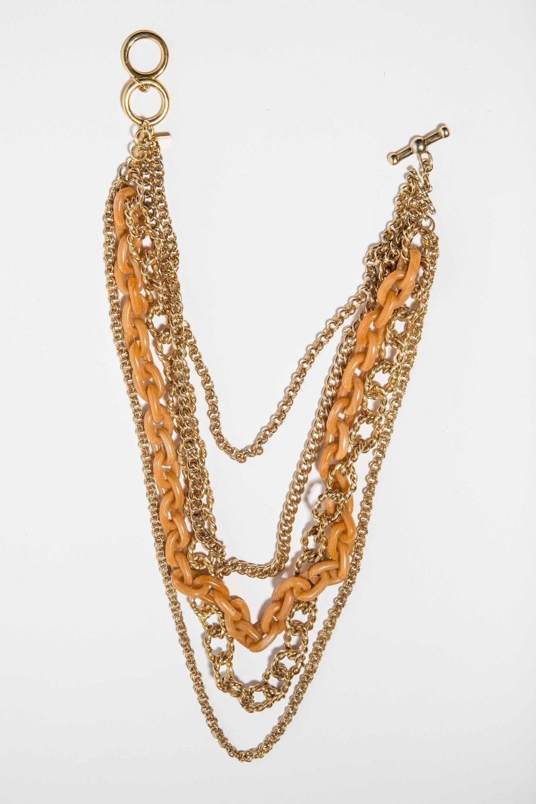 Designer 14k Gold Chain and Orange Plastic Multi Strand Necklace Size ONE SIZE - 1 Thumbnail