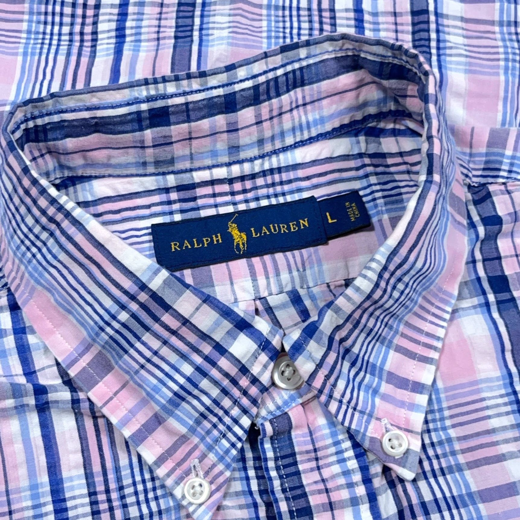 Ralph Lauren Ralph Lauren Shirt Men L Pink Blue Button-Up Seersucker Plaid Camp Cardigan? Size US L / EU 52-54 / 3 - 4 Thumbnail