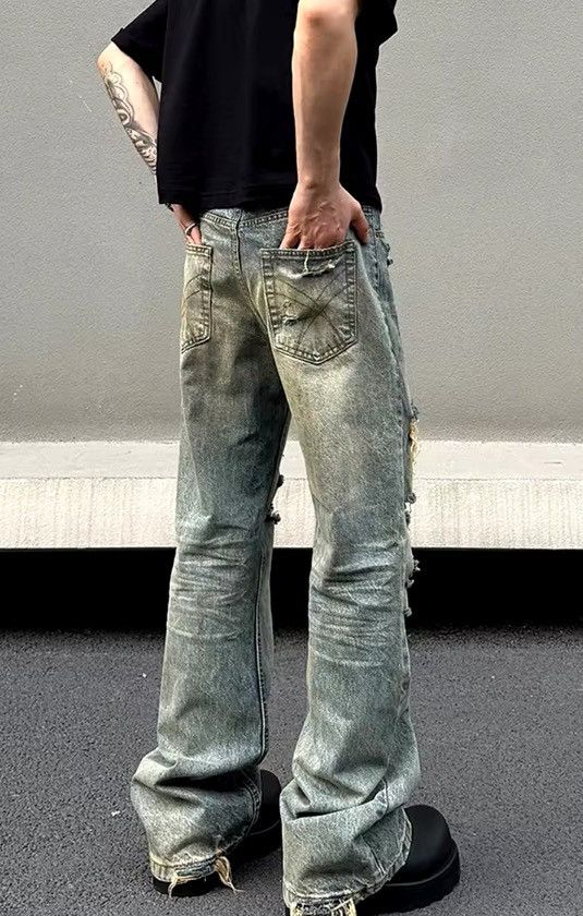 Japanese Brand Washed and ripped street hip-hop baggy jeans Size US 35 - 5 Thumbnail