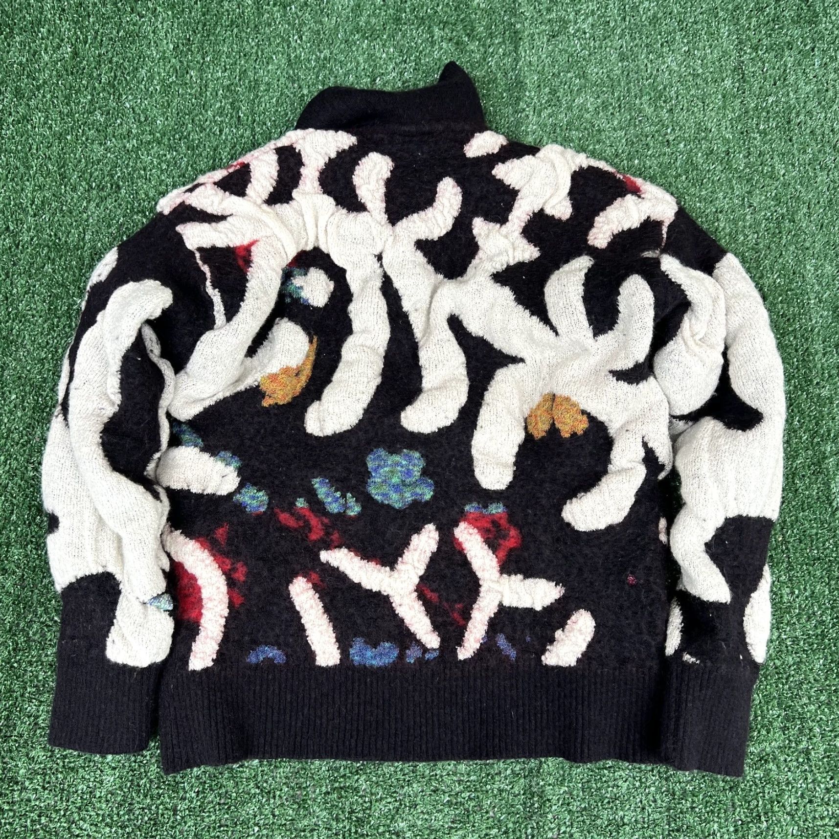 VTG Coogi Style Sweater Womens Small Black 3D Knit Henley Wool Acrylic 80s 90s